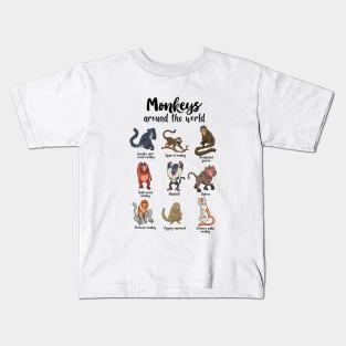 Monkeys of the world - Types of Monkeys Kids T-Shirt